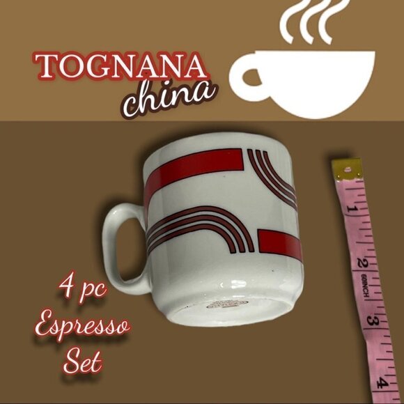TOGNANA China Vintage Retro 4 piece Espresso Set Red and Brown - Picture 2 of 10